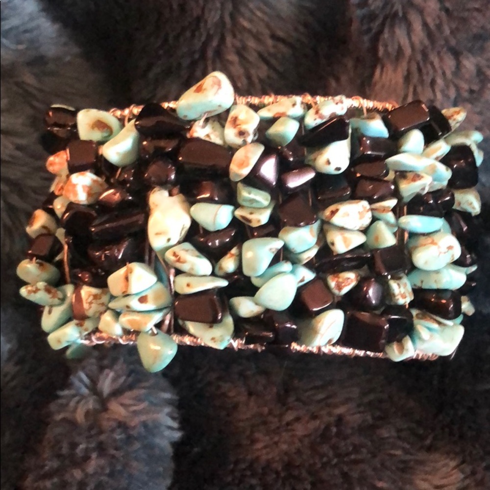 Turquoise and black stone cuff